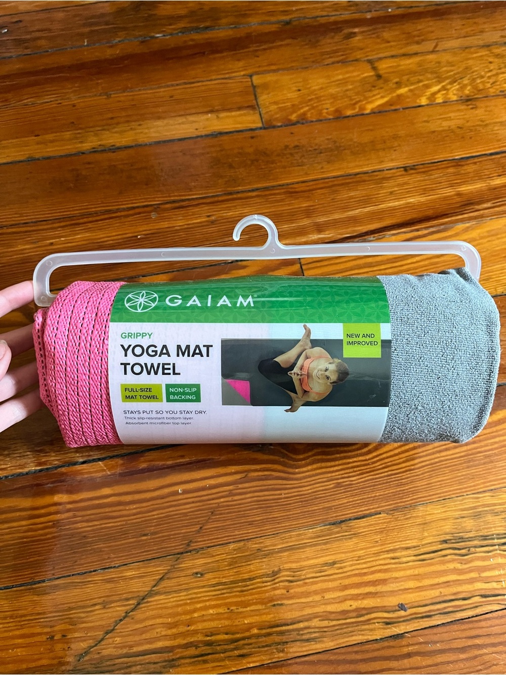 GAIAM Pink & Gray Grippy Yoga Mat Towel
